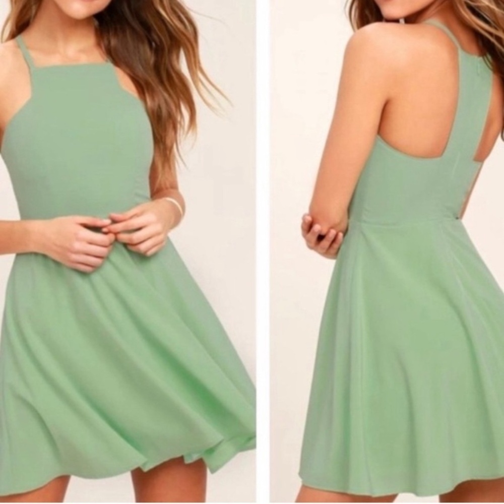 Lulu’s Fit and Flare Dress Size Large Mint Green Excellent Condition